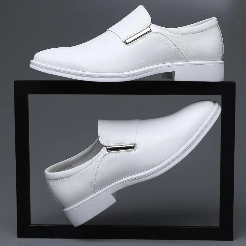 Men's Breathable Genuine Leather Slip On Dress Shoes Mens Pointed Toe Classic Formal Business Oxfords Shoes