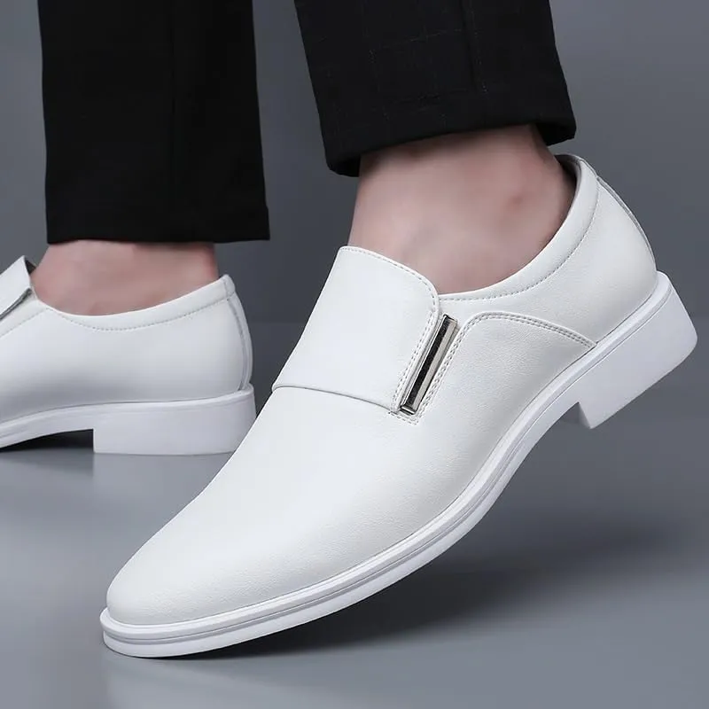 Men's Breathable Genuine Leather Slip On Dress Shoes Mens Pointed Toe Classic Formal Business Oxfords Shoes