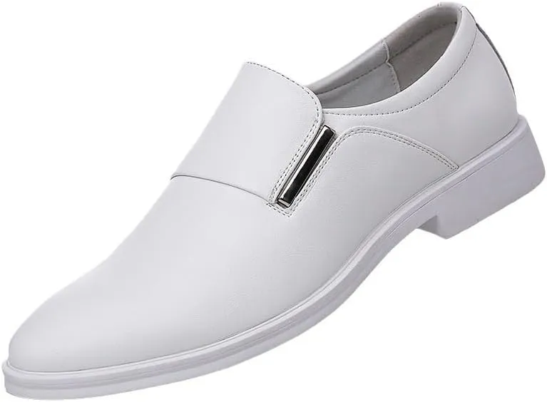 Men's Breathable Genuine Leather Slip On Dress Shoes Mens Pointed Toe Classic Formal Business Oxfords Shoes