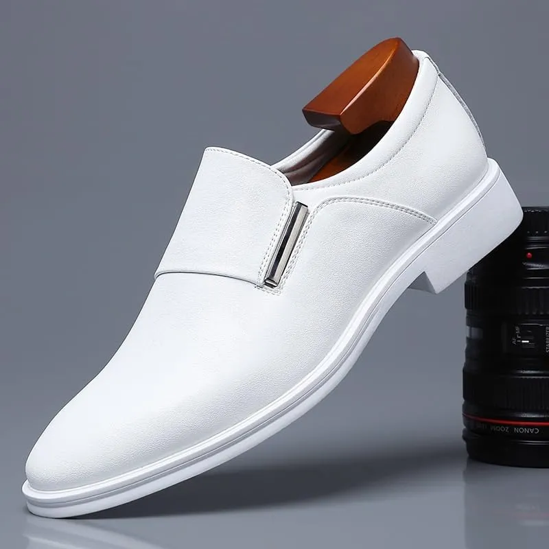 Men's Breathable Genuine Leather Slip On Dress Shoes Mens Pointed Toe Classic Formal Business Oxfords Shoes