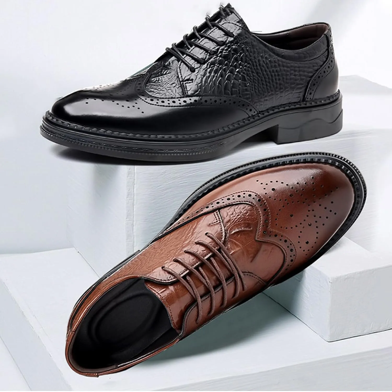 Men's Brogue Oxford Shoes Formal Shoes,Casual Business Leather Carved Lace Up Wingtip Dress Shoes Slip On Derby Shoes