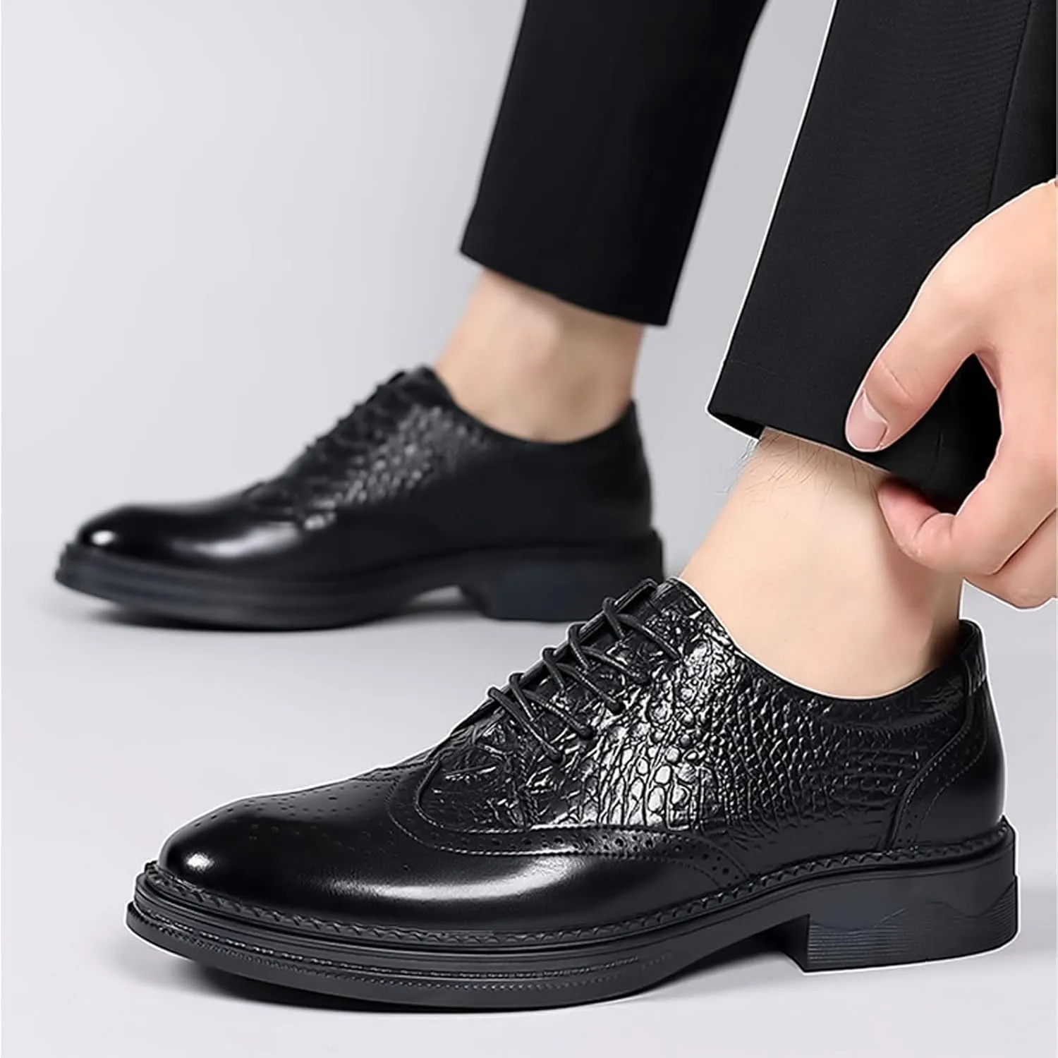 Men's Brogue Oxford Shoes Formal Shoes,Casual Business Leather Carved Lace Up Wingtip Dress Shoes Slip On Derby Shoes