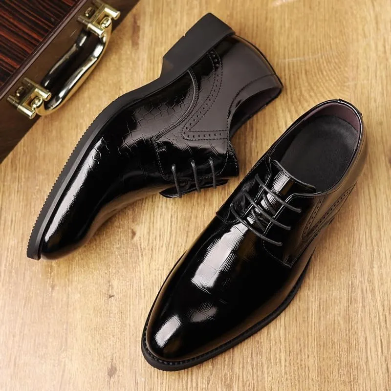 Men's Brogue Oxfords Shoes Fashion Classic Lace Up Leather Low Heels Dress Shoes Mens Tuxedo Shoes