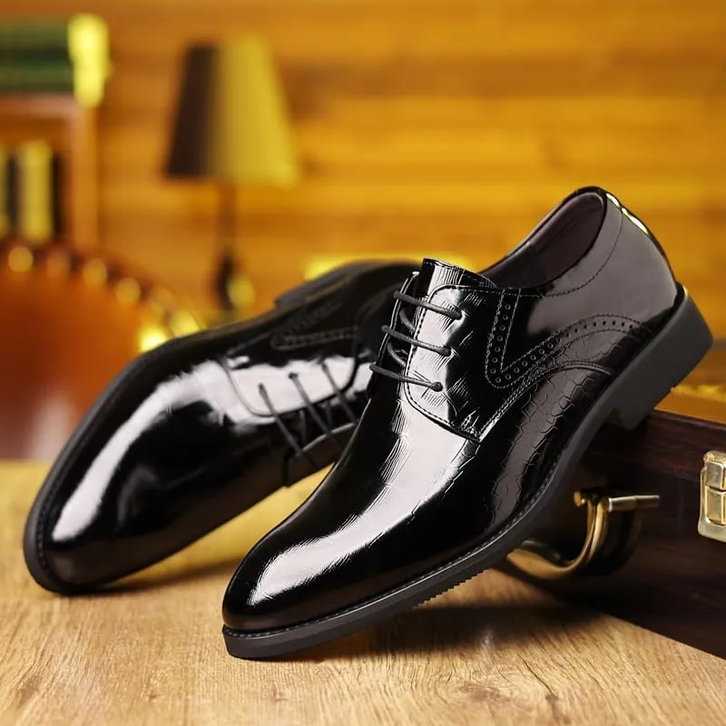 Men's Brogue Oxfords Shoes Fashion Classic Lace Up Leather Low Heels Dress Shoes Mens Tuxedo Shoes