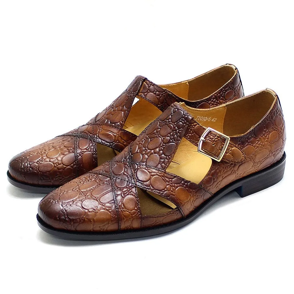 Men's Buckled Crocodile Pattern Sandals