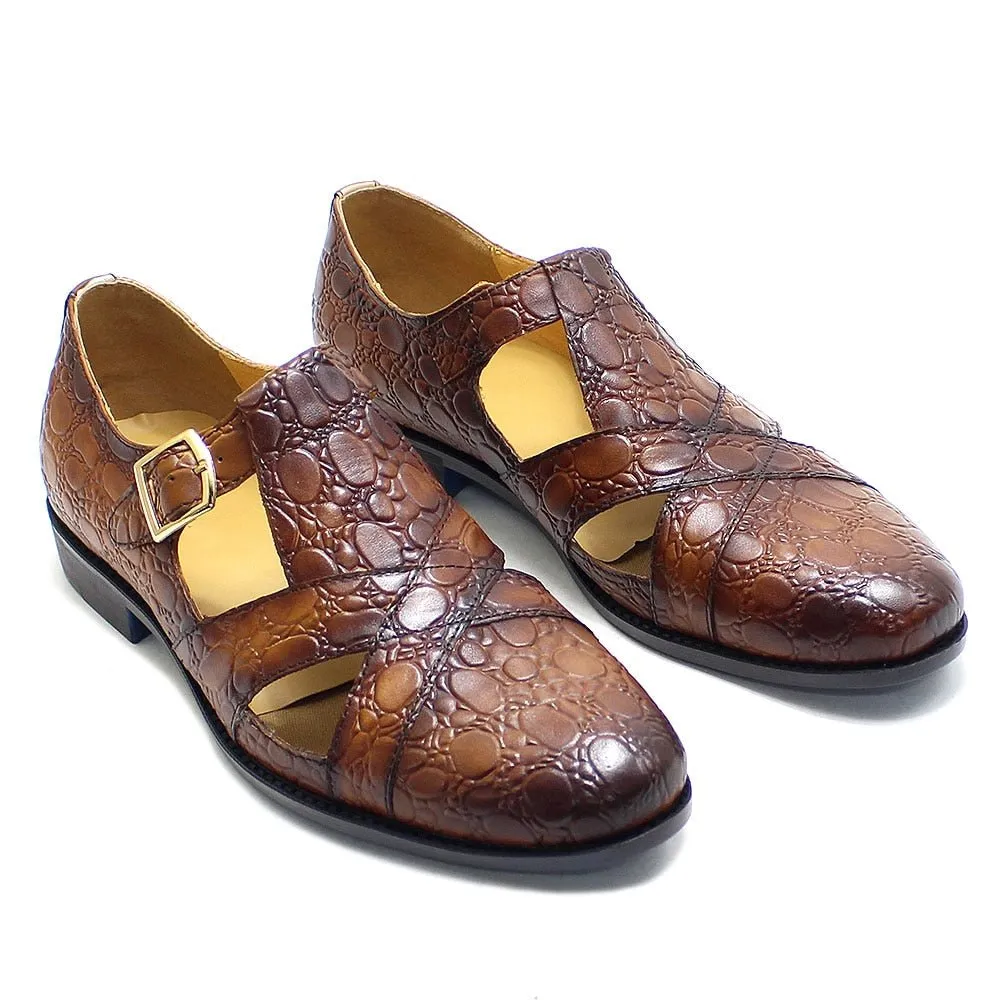 Men's Buckled Crocodile Pattern Sandals