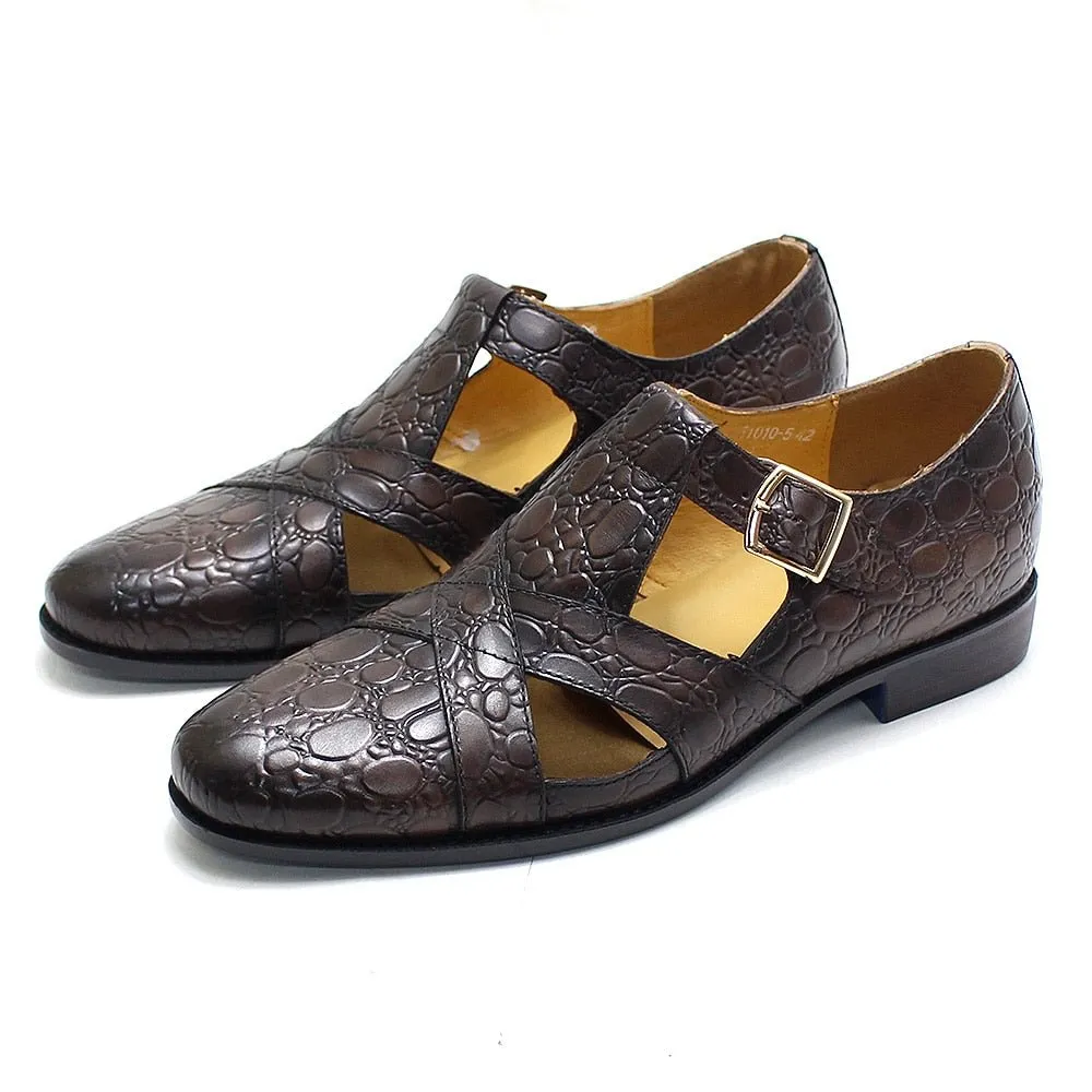 Men's Buckled Crocodile Pattern Sandals