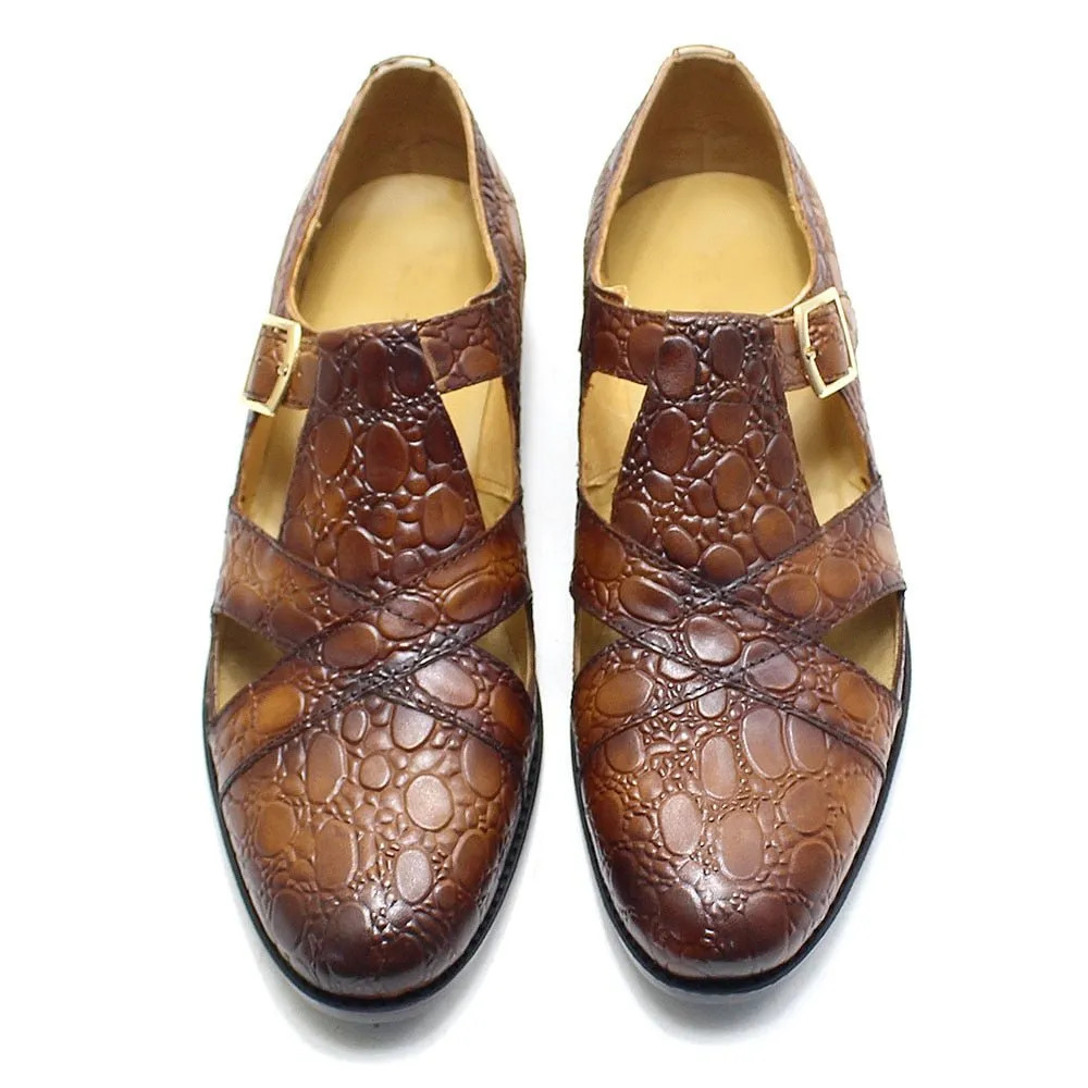 Men's Buckled Crocodile Pattern Sandals