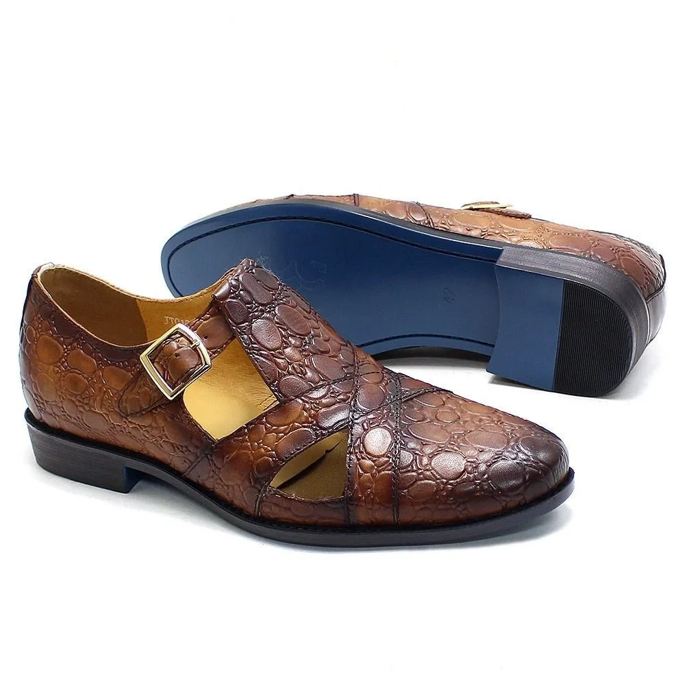 Men's Buckled Crocodile Pattern Sandals