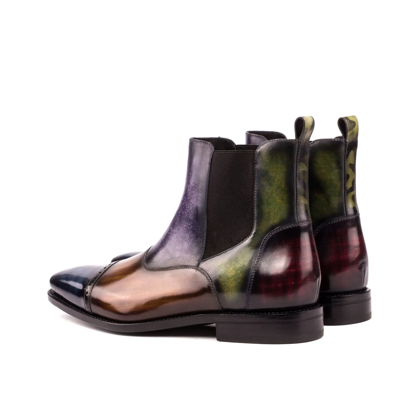 Men's Chelsea Multi Boots Patina Leather Goodyear Welt Wide Plus Size Blue Burgundy 3524
