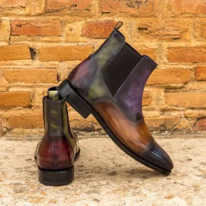 Men's Chelsea Multi Boots Patina Leather Goodyear Welt Wide Plus Size Blue Burgundy 3524