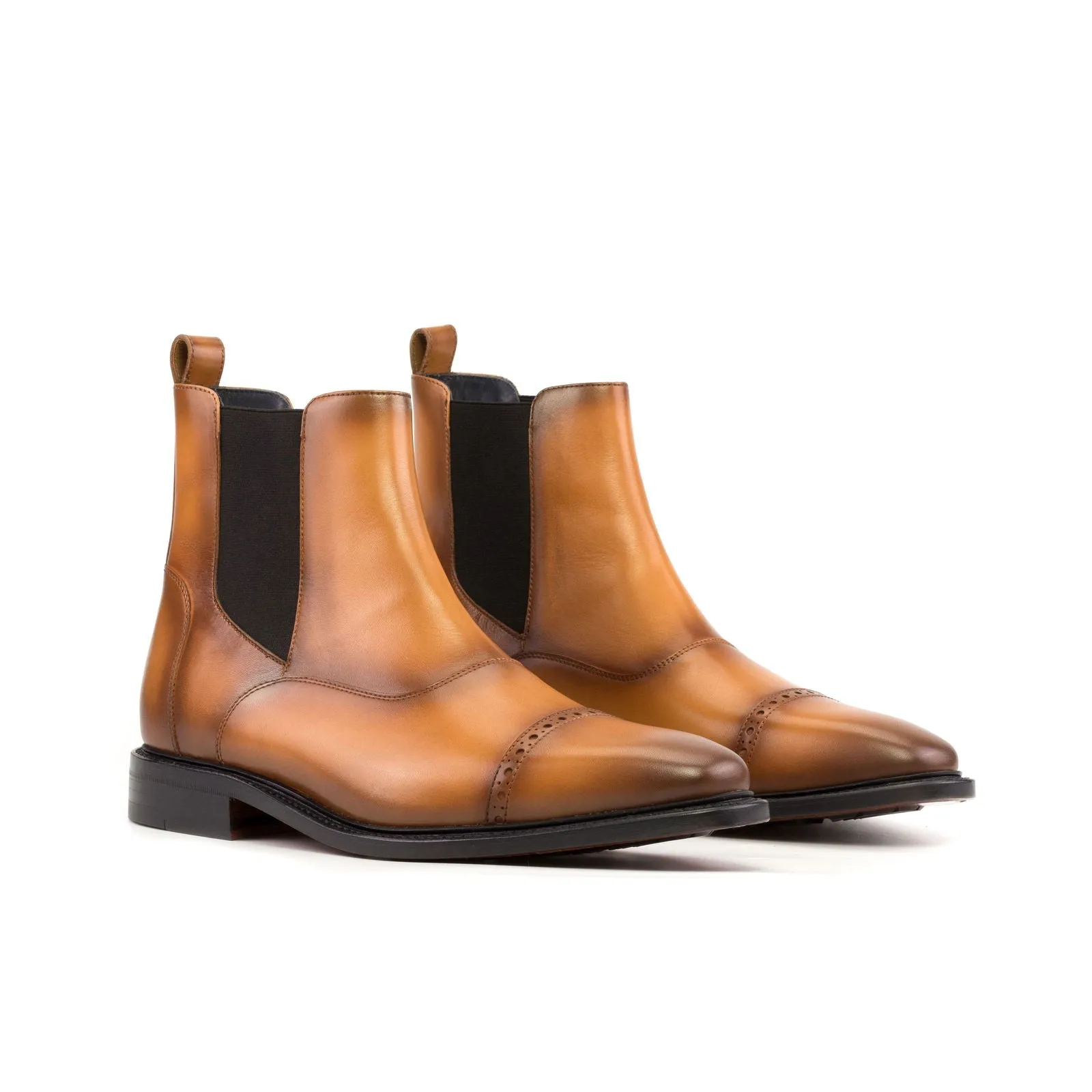 Men's Chelsea Multi Leather Boots Goodyear Welt Wide Plus Size Brown 5235