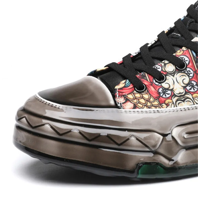 Men's Chinese Inspired Dragon Print Lace Up Sneakers