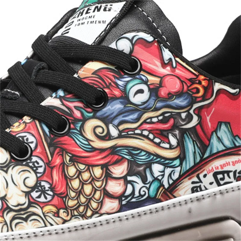 Men's Chinese Inspired Dragon Print Lace Up Sneakers