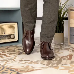 Men's Chukka Leather Boots Goodyear Welt Wide Plus Size Dark Brown 5600
