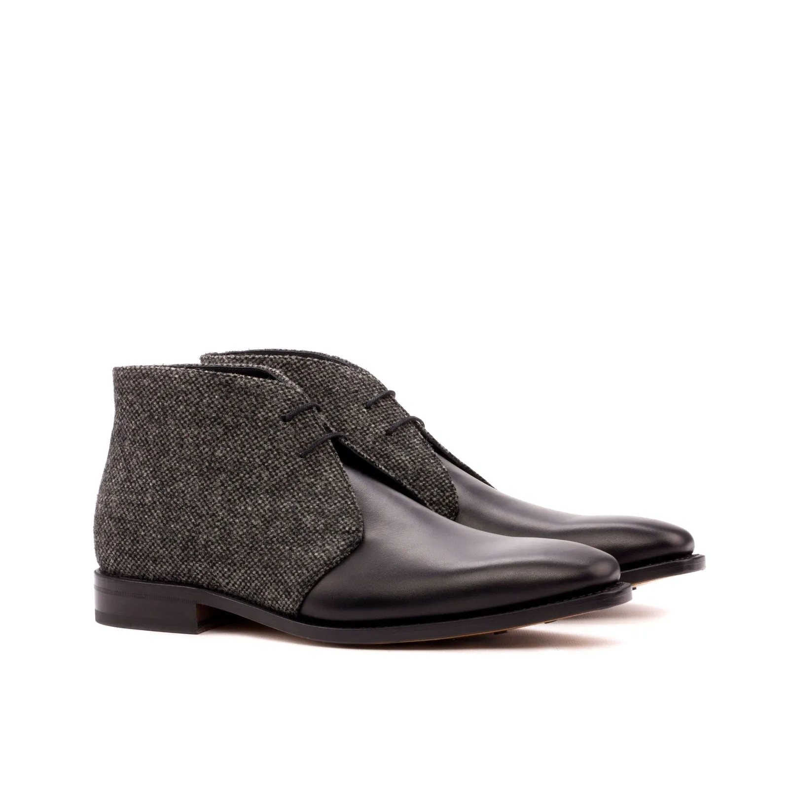 Men's Chukka Leather Boots Goodyear Welt Wide Plus Size Grey Black 3485