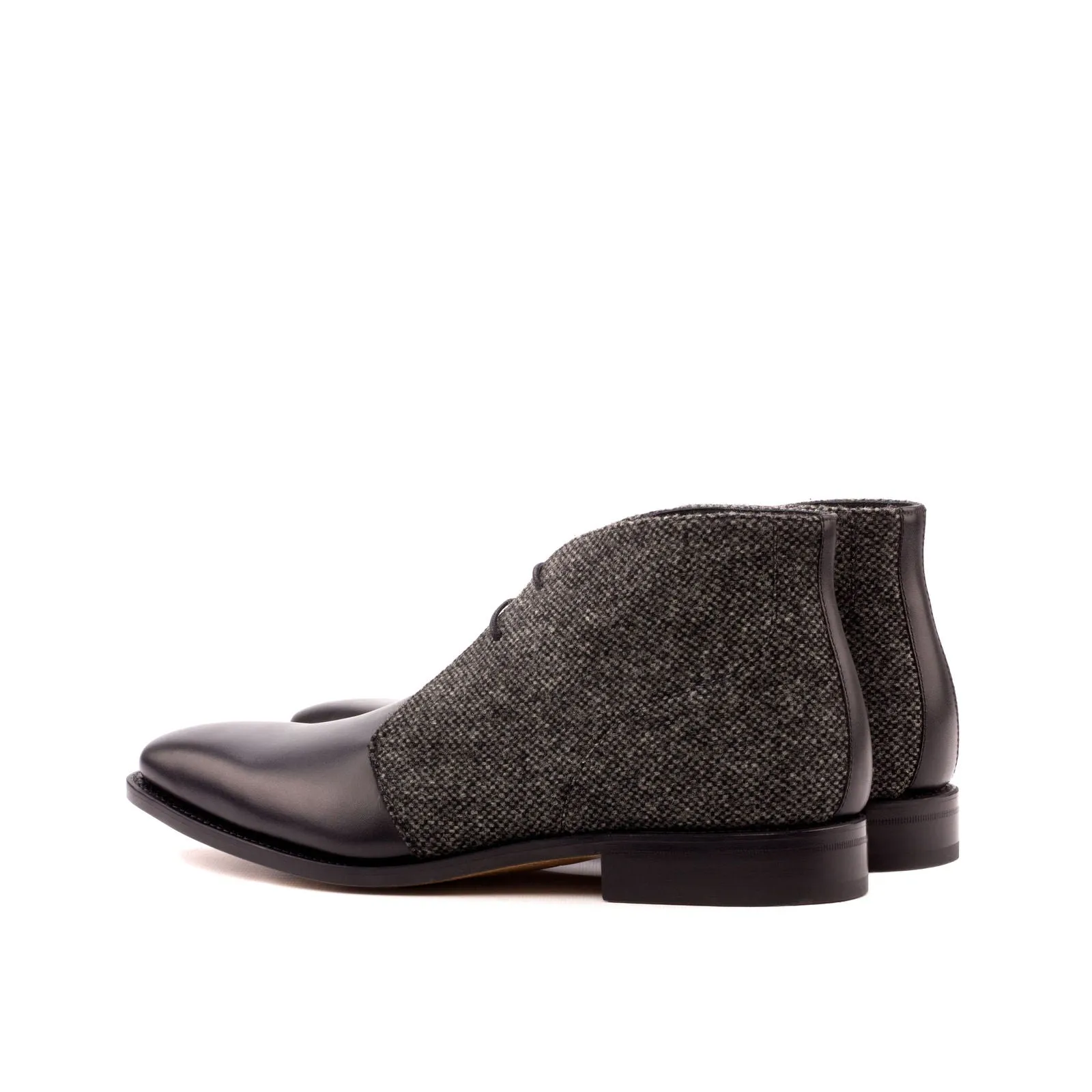 Men's Chukka Leather Boots Goodyear Welt Wide Plus Size Grey Black 3485