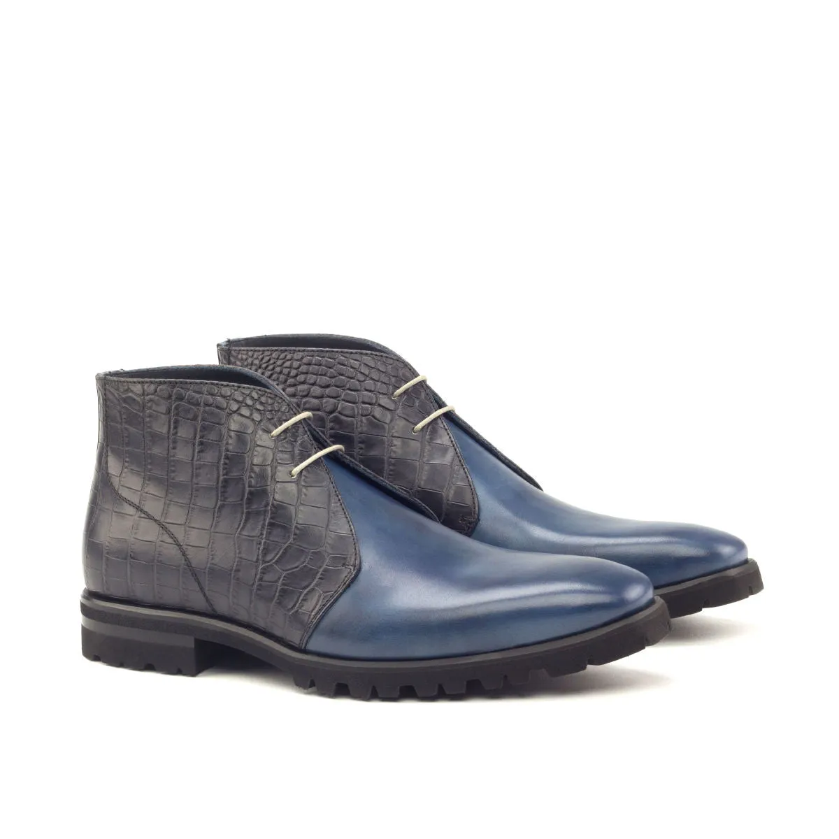 Men's Chukka Leather Boots Wide Black Blue 2842