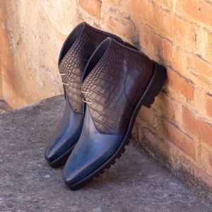 Men's Chukka Leather Boots Wide Black Blue 2842