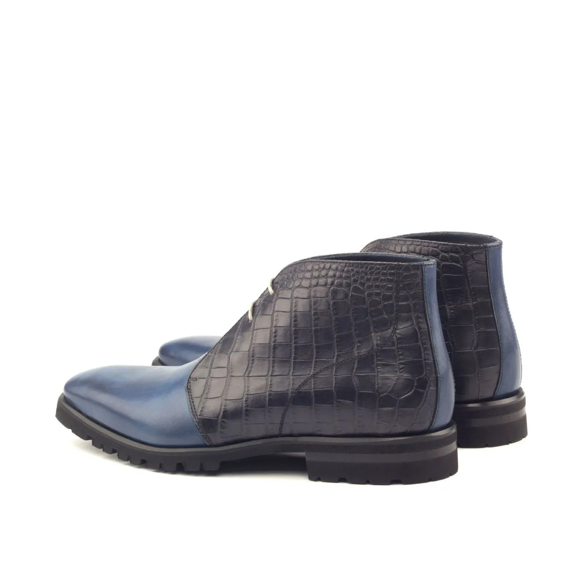 Men's Chukka Leather Boots Wide Black Blue 2842