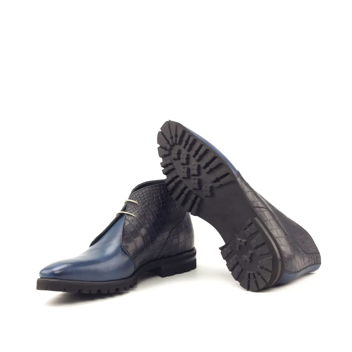 Men's Chukka Leather Boots Wide Black Blue 2842