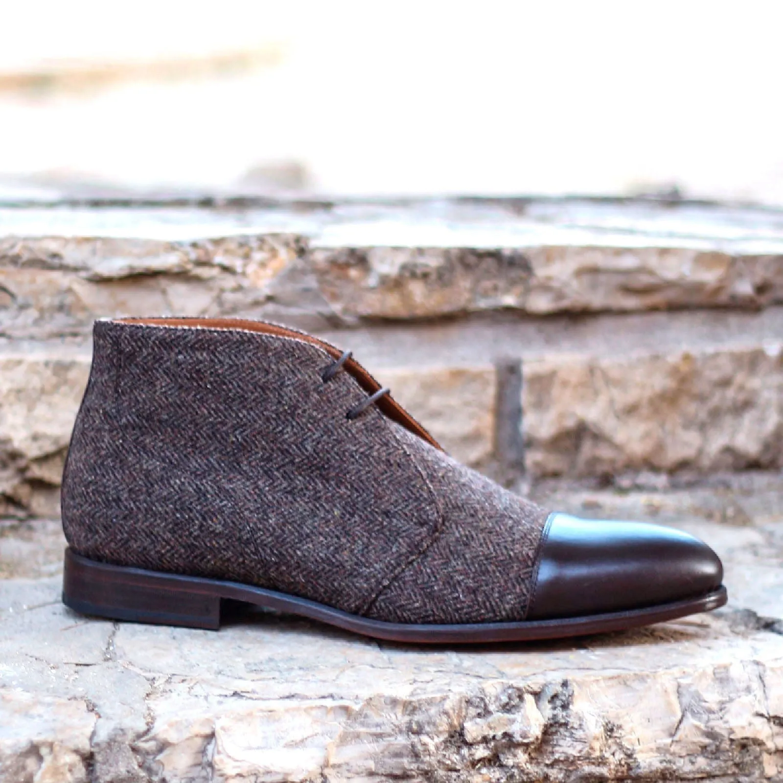 Men's Chukka Leather Boots Wide Plus Size Brown Dark Brown 1461