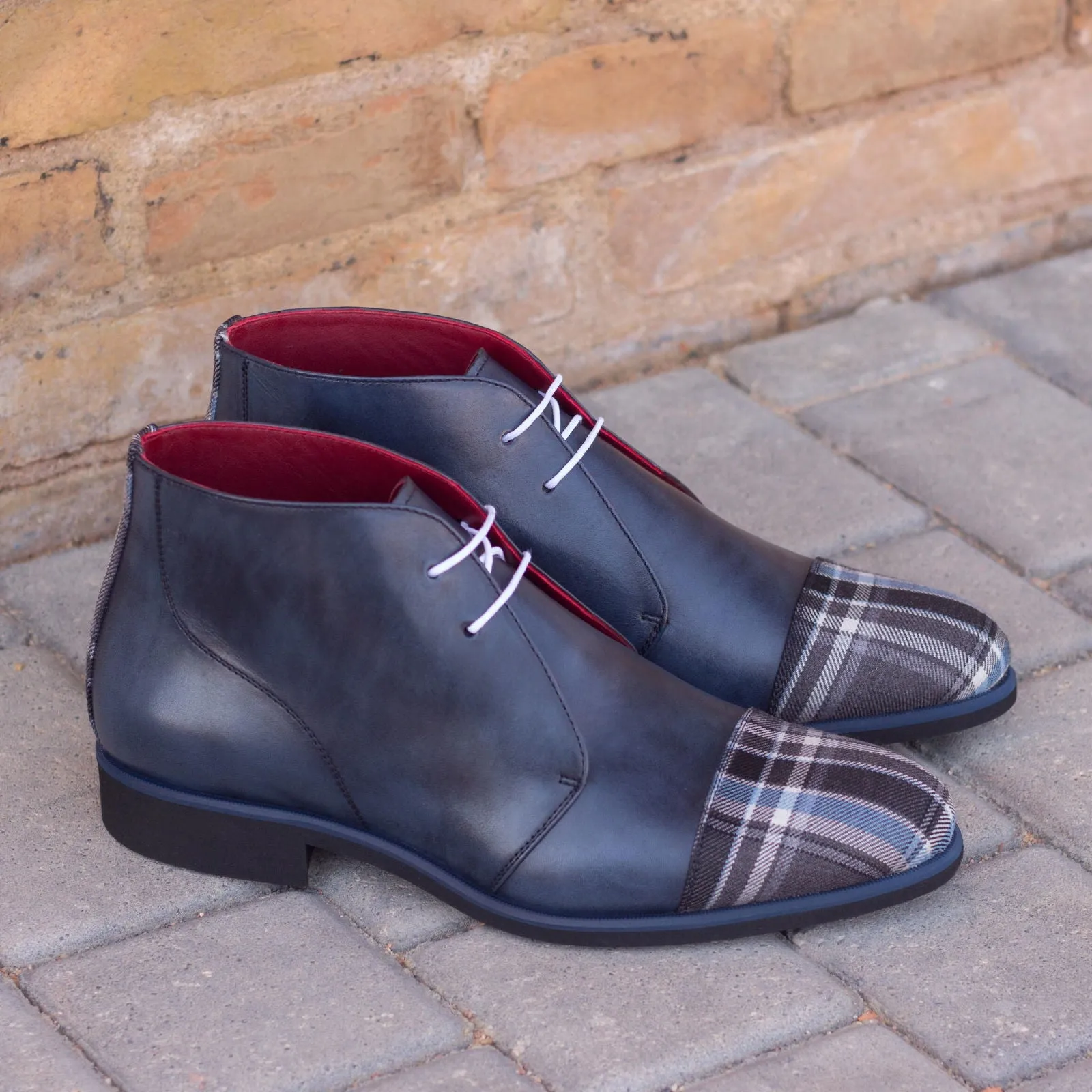 Men's Chukka Leather Boots Wide Plus Size Grey Blue 2000