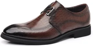 Men's Classic Leather Wingtip Slip-On Oxford Shoes for Business and Formal Events