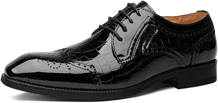 Men's Classic Oxfords Shoes Mens Casual Formal Dress Shoes Lace-up Patent Leather Wedding Business Tuxedo Shoes(11)
