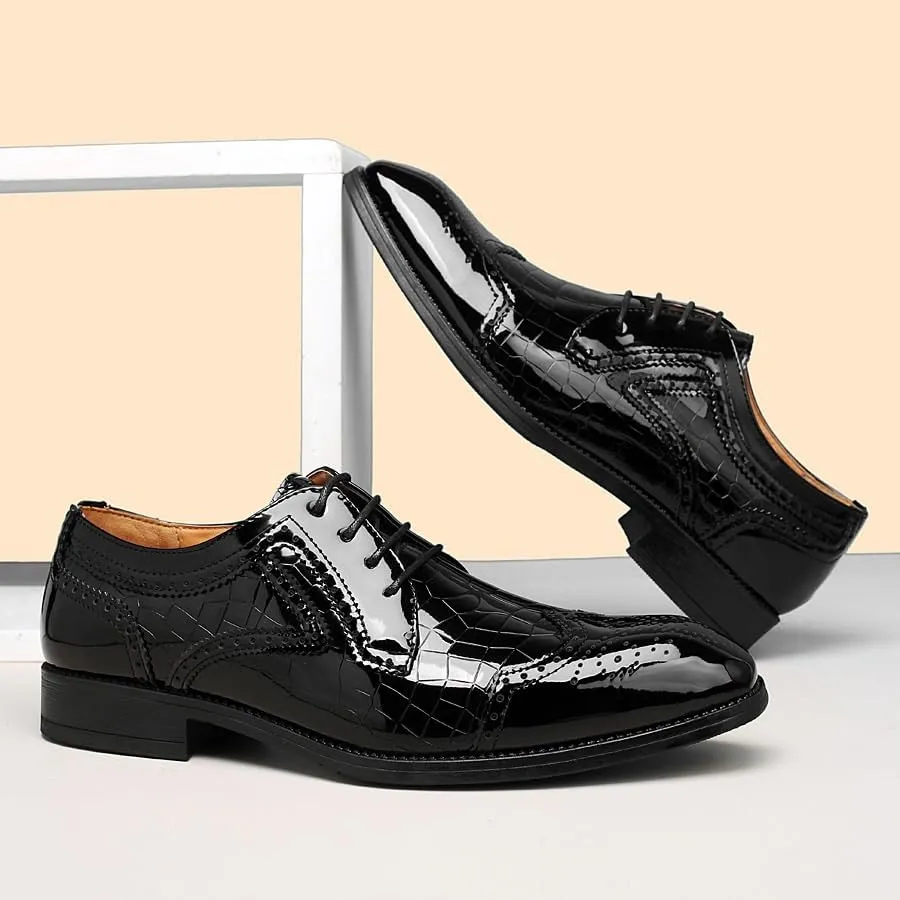 Men's Classic Oxfords Shoes Mens Casual Formal Dress Shoes Lace-up Patent Leather Wedding Business Tuxedo Shoes(11)