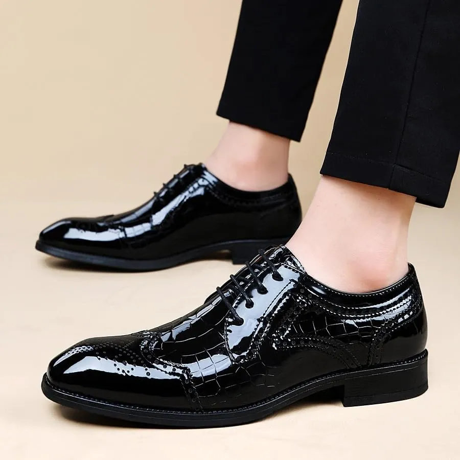 Men's Classic Oxfords Shoes Mens Casual Formal Dress Shoes Lace-up Patent Leather Wedding Business Tuxedo Shoes(11)