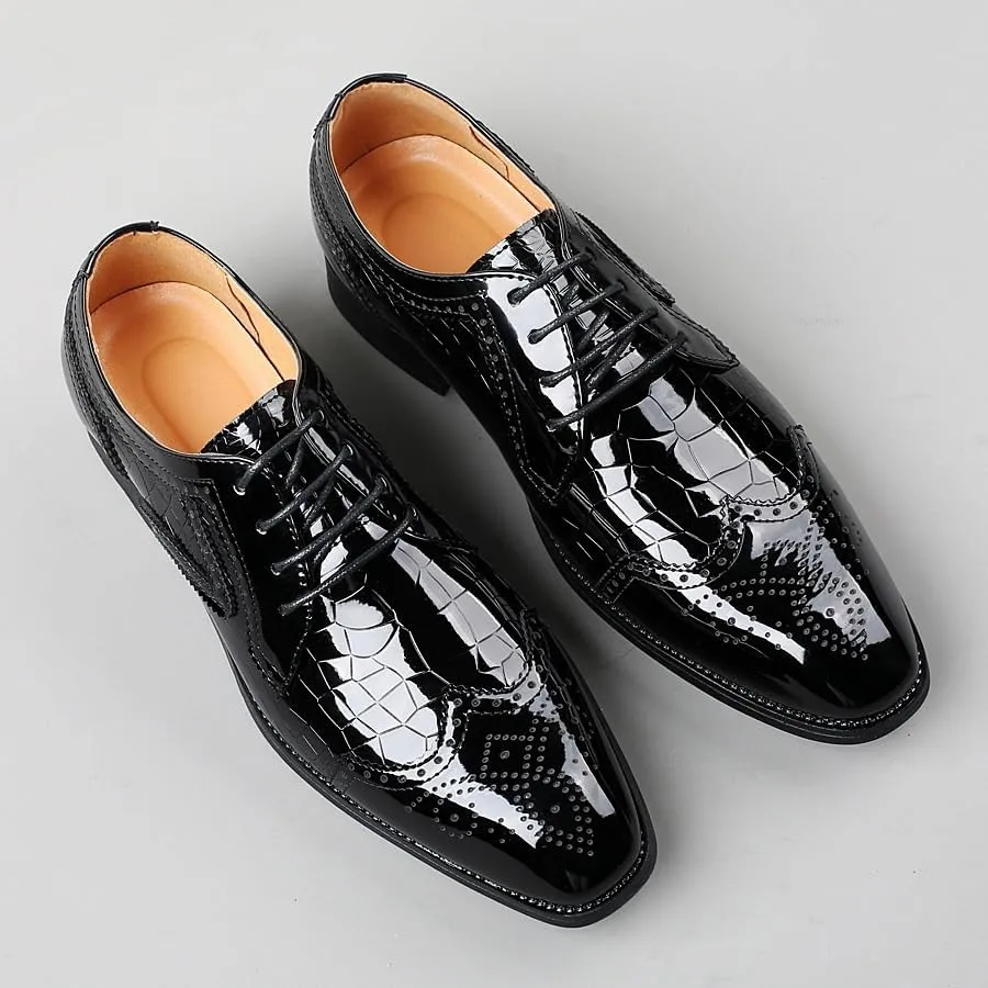 Men's Classic Oxfords Shoes Mens Casual Formal Dress Shoes Lace-up Patent Leather Wedding Business Tuxedo Shoes(11)