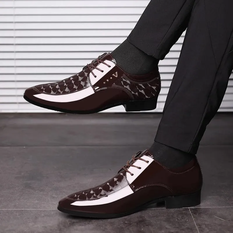 Men's Classic Patent Lace-up Oxford Shoes - Formal Low Top Pointed Toe Derby Shoes for Business & Casual Wear
