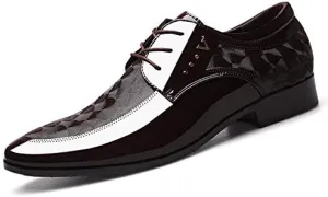 Men's Classic Patent Lace-up Oxford Shoes - Formal Low Top Pointed Toe Derby Shoes for Business & Casual Wear