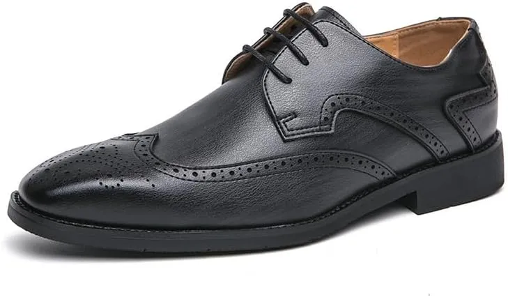 Men's Classic Patent Leather Oxford Lace-up Formal Dress Shoes Lightweight Comfortable Platform Derby Shoes for Business Dinners