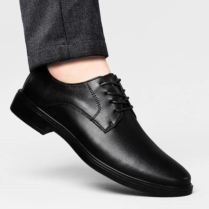 Men's Classic Pointed Toe Lace Up Leather Oxford Shoes - Non-Slip Business & Formal Dress Shoes