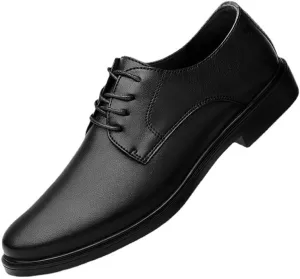 Men's Classic Pointed Toe Lace Up Leather Oxford Shoes - Non-Slip Business & Formal Dress Shoes
