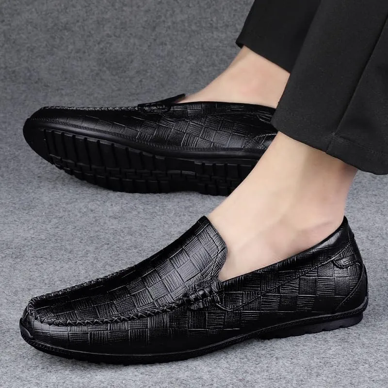 Men's Classic Slip On Dress Shoes Leather Casuals Derby Shoes Handmade Wedding Classic Loafers Shoes Fashion Tuxedo for Men(Black,6.5)
