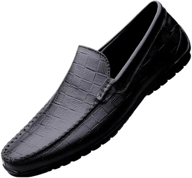 Men's Classic Slip On Dress Shoes Leather Casuals Derby Shoes Handmade Wedding Classic Loafers Shoes Fashion Tuxedo for Men(Black,6.5)