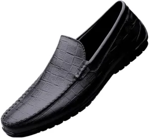 Men's Classic Slip On Dress Shoes Leather Casuals Derby Shoes Handmade Wedding Classic Loafers Shoes Fashion Tuxedo for Men(Black,6.5)