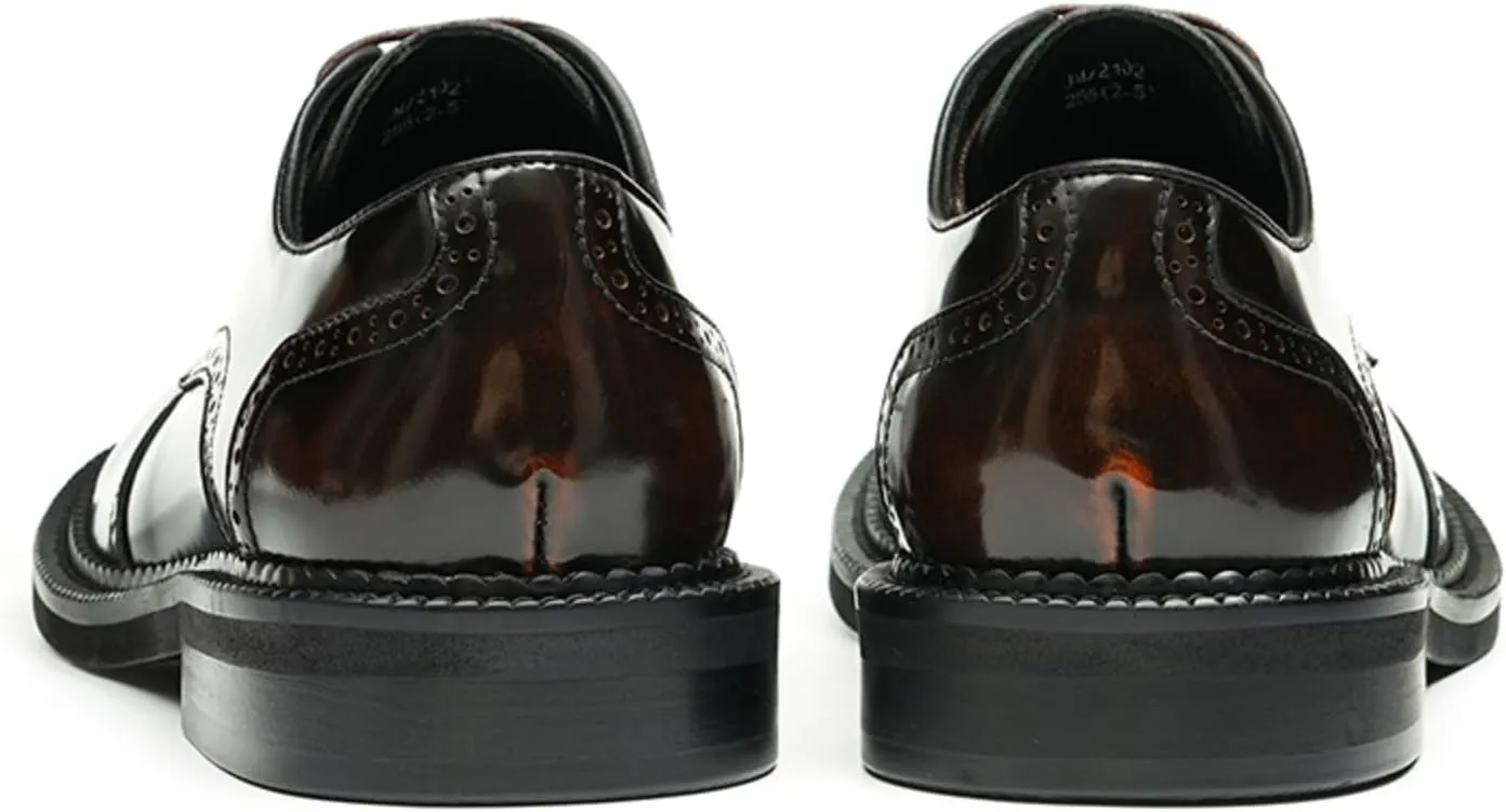 Mens Derby Dress Shoes Calfskin - Brogue Glossy Round Toe Lace Up Derby Shoes Calf Upper Pigskin Lining and Soft Rubber Sole for Ultimate Comfort & Versatile Style Business Causal Wedding Party
