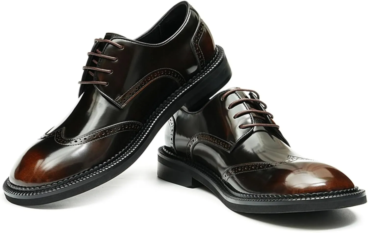 Mens Derby Dress Shoes Calfskin - Brogue Glossy Round Toe Lace Up Derby Shoes Calf Upper Pigskin Lining and Soft Rubber Sole for Ultimate Comfort & Versatile Style Business Causal Wedding Party