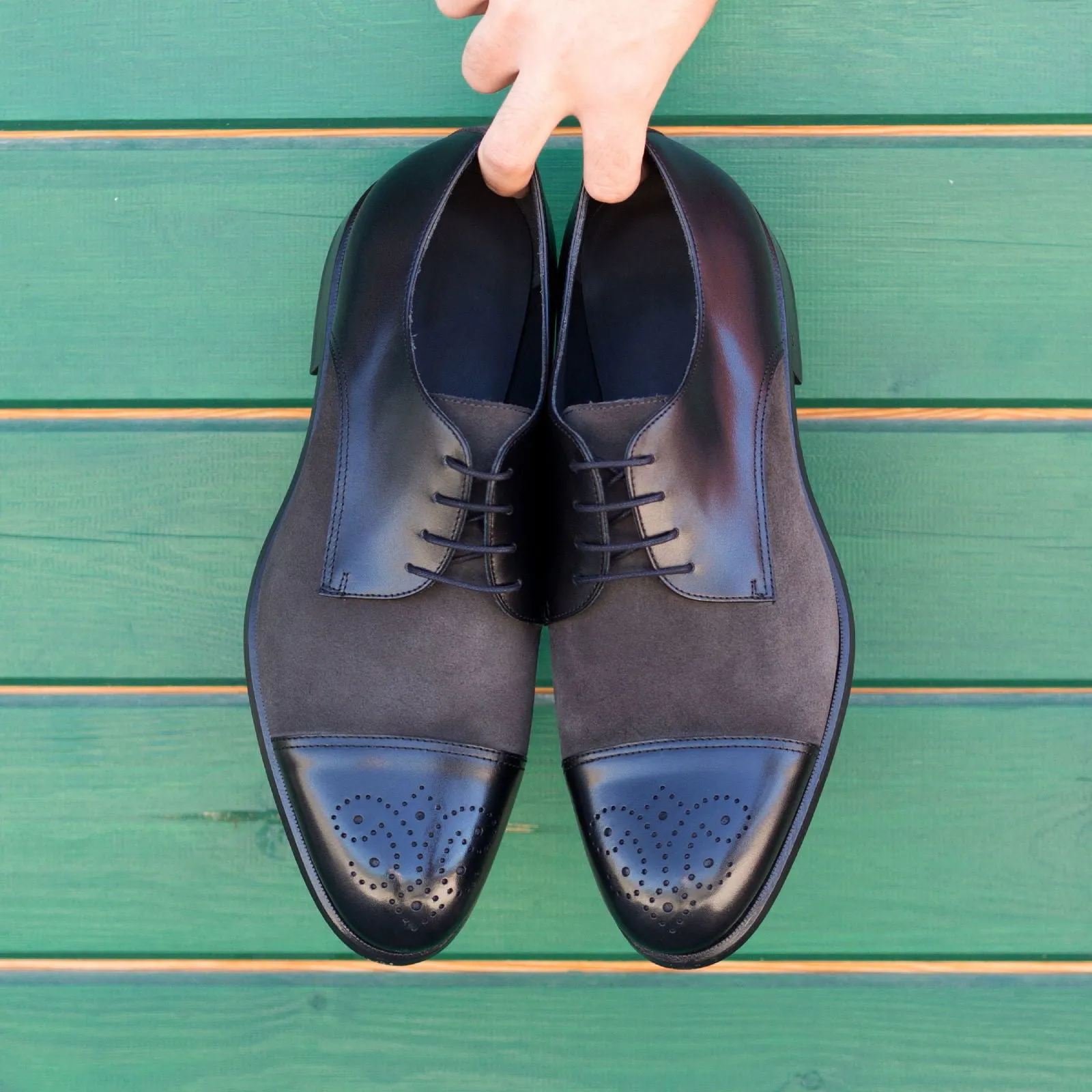 Men's Derby Leather Shoes Wide Plus Size Black Grey 2237