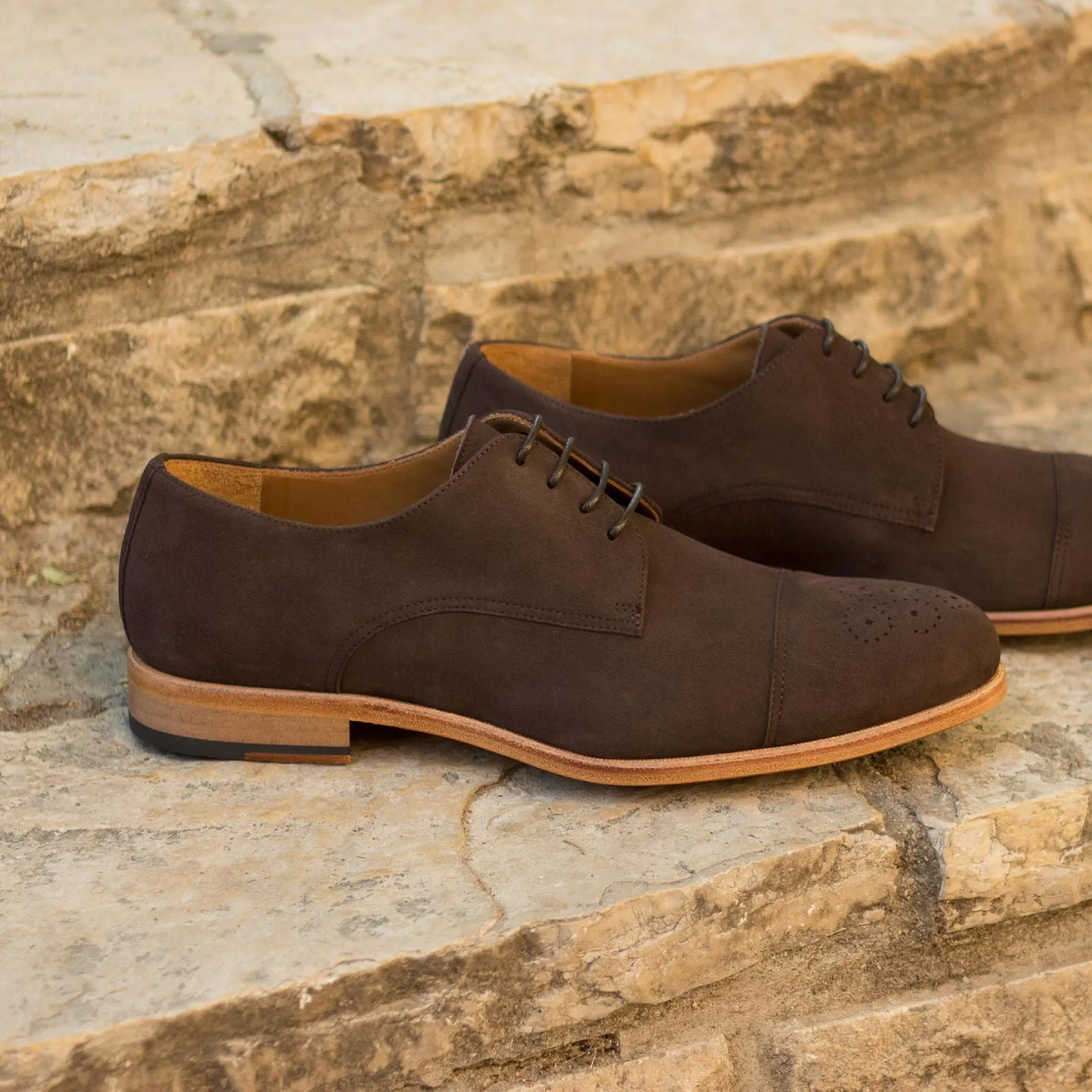 Men's Derby Leather Shoes Wide Plus Size Brown 2083
