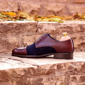 Men's Derby Leather Shoes Wide Plus Size Burgundy Blue 1610