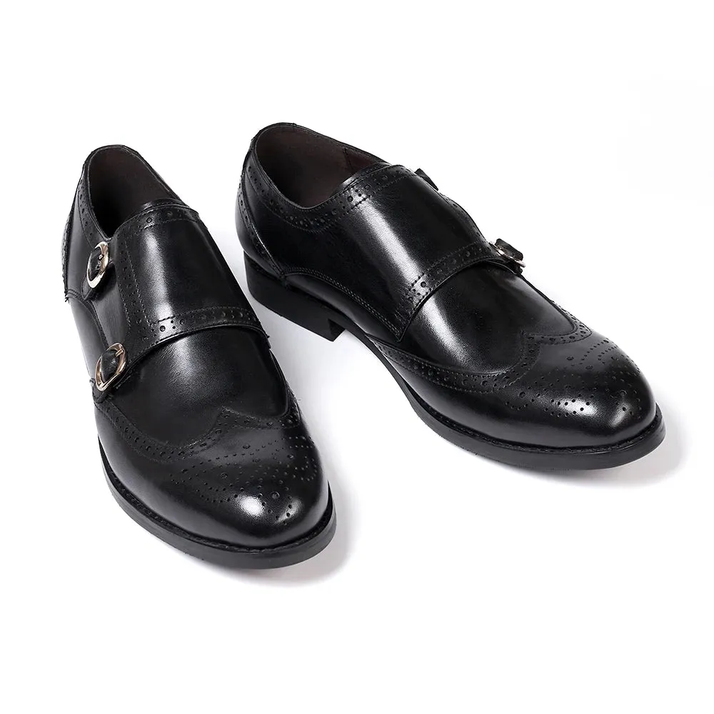 Men's Double Buckle Monk Strap Genuine Leather Shoes