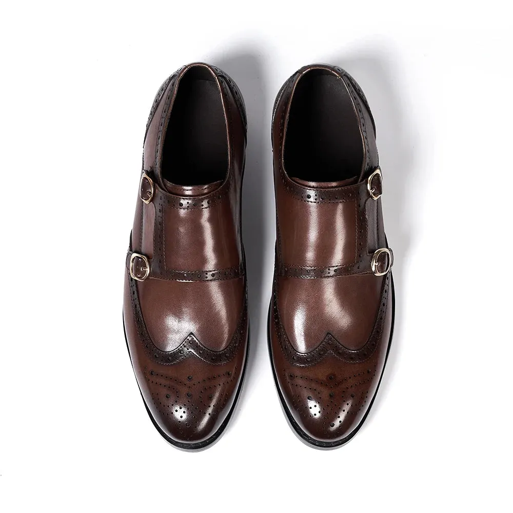 Men's Double Buckle Monk Strap Genuine Leather Shoes