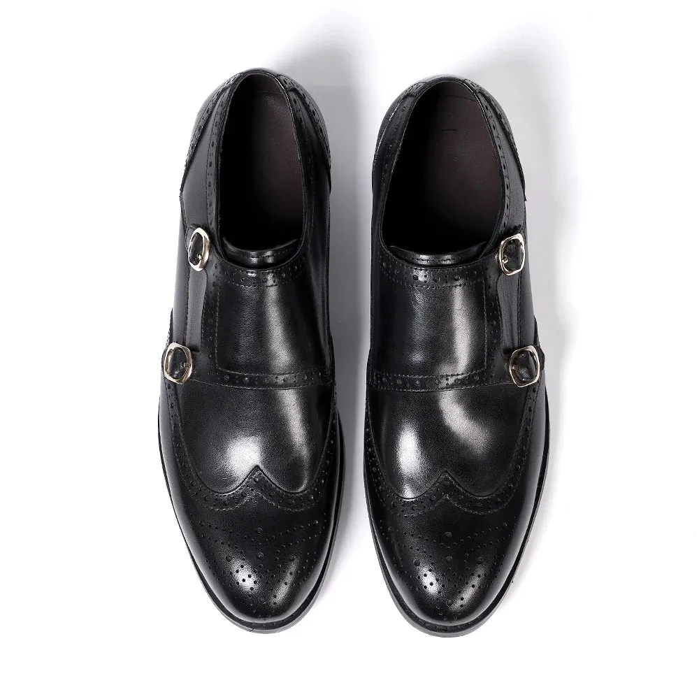 Men's Double Buckle Monk Strap Genuine Leather Shoes