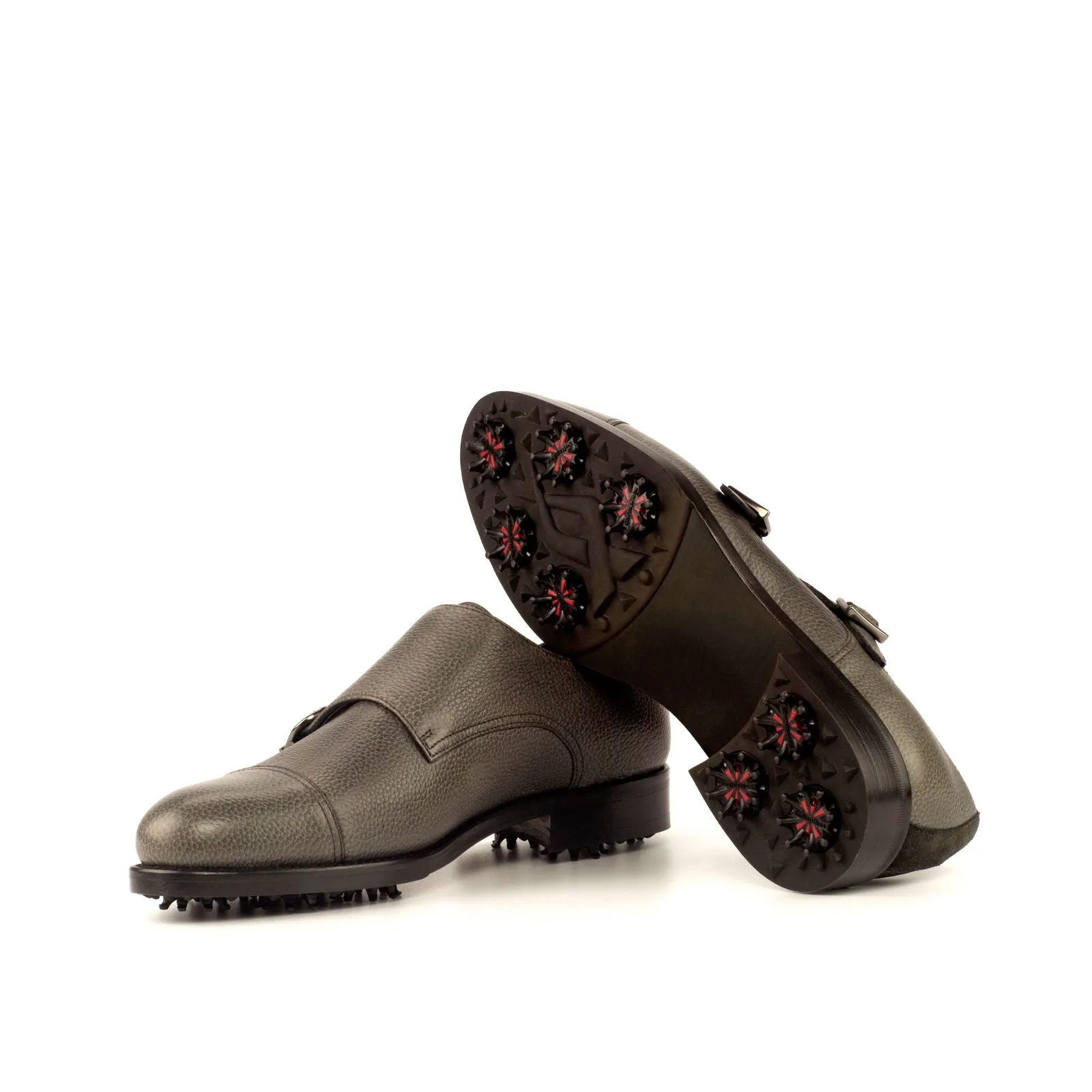 Men's Double Monk Golf Leather Shoes Wide Plus Size Grey 3746