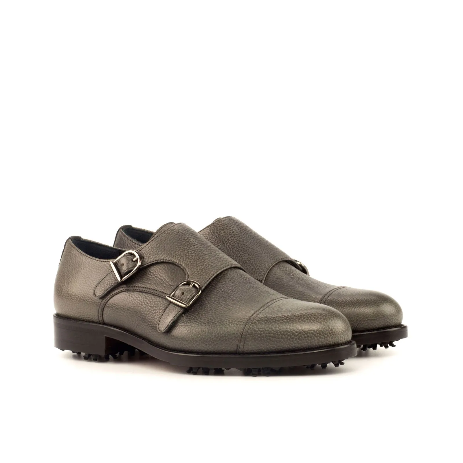 Men's Double Monk Golf Leather Shoes Wide Plus Size Grey 3746